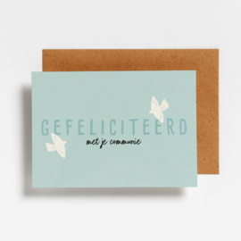 POSTCARD - GEFELICITEERD MET JE COMMUNIE VOGELS BLAUW - 5 stuks