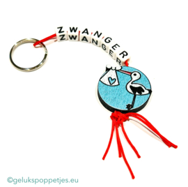 Zwanger sleutelhanger met ooievaar per 25 stuks