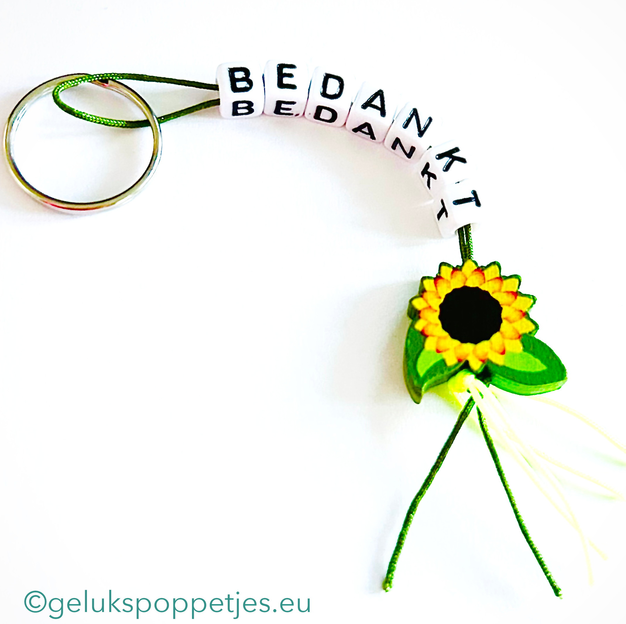 Bedankt sleutelhanger met geluks zonnebloem per 25 stuks