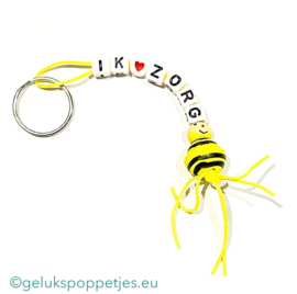 "Ik zorg" sleutelhanger met gelukspoppetje bijtje per 25 stuks