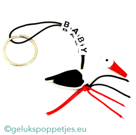 Ooievaar sleutelhanger met tekst per 25 stuks