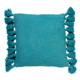 Kussen met flossen turquoise