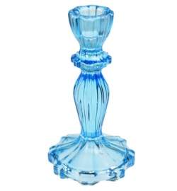 Hoge kandelaar in glas blauw