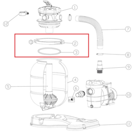 Reserveonderdeel klemring + o-ring voor filterkop 5-wegs klep