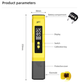 Digitaal pH meter zwembad geel inclusief opbergbox + batterij