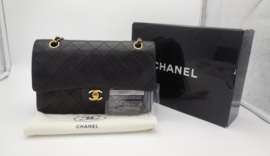 RESERVED UNTIL SUNDAY 26-06 EVENING CHANEL black medium 25 double flap bag + authenticity card, dustbag and box