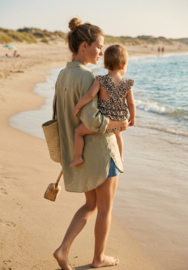 Panterprint meisjes badpak met ruffles op de achterkant – leopard kinderbadpak met gekruiste rugbandjes