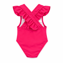 Badpak fel rood/roze met drukknoopjes en gekruiste bandjes