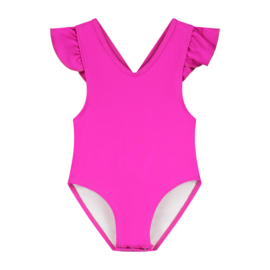 Badpak Fuchsia Badpak met ruffles en drukknoopjes