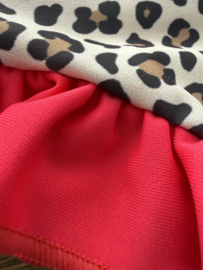 Panterprint meisjes badpak met rood/roze en strik – leopard kinderbadpak verstelbare bandjes