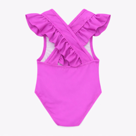 Badpak fuchsia roze met drukknoopjes en gekruiste bandjes