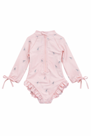 UV - werend badpak met giraffe print en ruffles en drukknoopjes