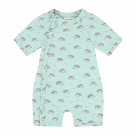 Mintgroen baby UV zwempakje egeltjes – zwem romper met rits en drukknopen – korte mouwen & pijpjes