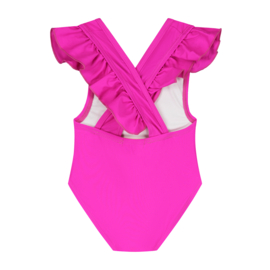 Badpak Fuchsia Badpak met ruffles en drukknoopjes