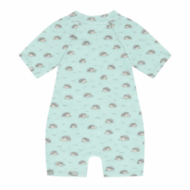 Mintgroen baby UV zwempakje egeltjes – zwem romper met rits en drukknopen – korte mouwen & pijpjes
