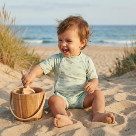 Mintgroen baby UV zwempakje egeltjes – zwem romper met rits en drukknopen – korte mouwen & pijpjes