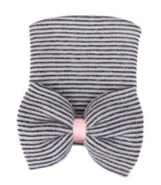 ☾  Niños |  Newborn hat |  grey with pink ribbon