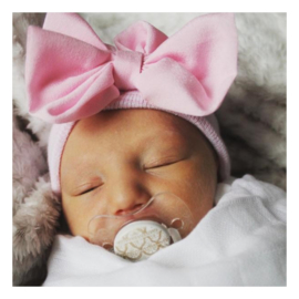 ☾  Niños |  Newborn hat | pink with big bow