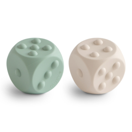 Mushie | Dice press toy - Cambridge blue/Shifting sand