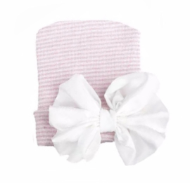 ☾  Niños |  Newborn hat | bpink with white big bow