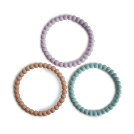 Mushie | Pearl Teething Bracelet - lilac / cyan / soft peach