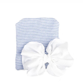 ☾  Niños |  Newborn hat | Blue with white big bow