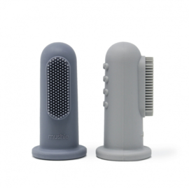 Mushie | Finger Toothbrush | Stone/Tradewinds