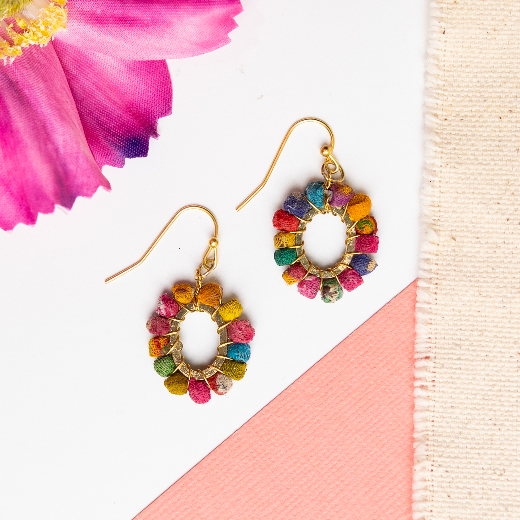 Kantha Beaded Teardrop Earrings