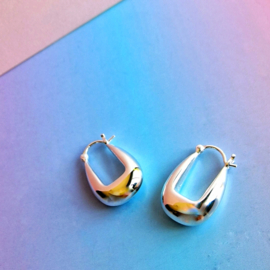 Drop Saddle Hoop Earrings Silver