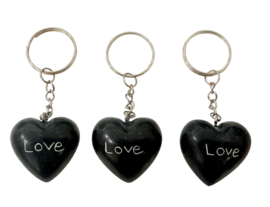 Set van 3 x Sleutelhanger Hart Kisii steen Love Zwart