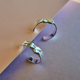 Organic Crescent Hoop Earrings Silver