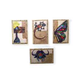 Luxe Wenskaarten set van 4 kaarten B: kraanvogel, cameleon, vlinder, buffel