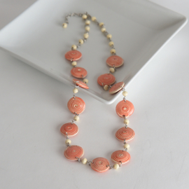 Wilobo Long Necklace Orange & Cream