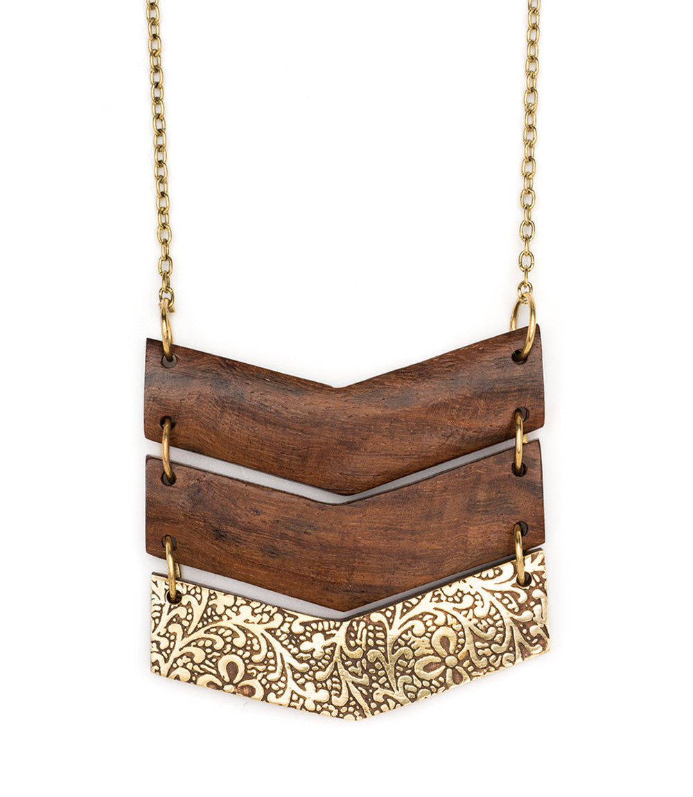 Necklace Earth and Fire Chevron Pendant Wood