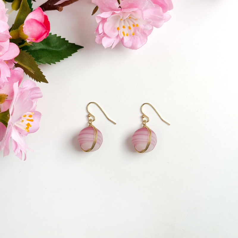 Marbled Glass Drop Earrings - Rose