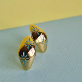 Enamel Flower Stud Earrings Gold