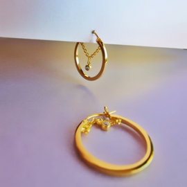 White Gem Chain Hoop Earrings Gold