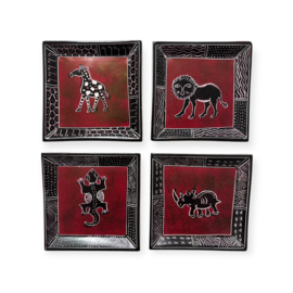 Vierkant Schaaltje Animals Kisii steen Rood