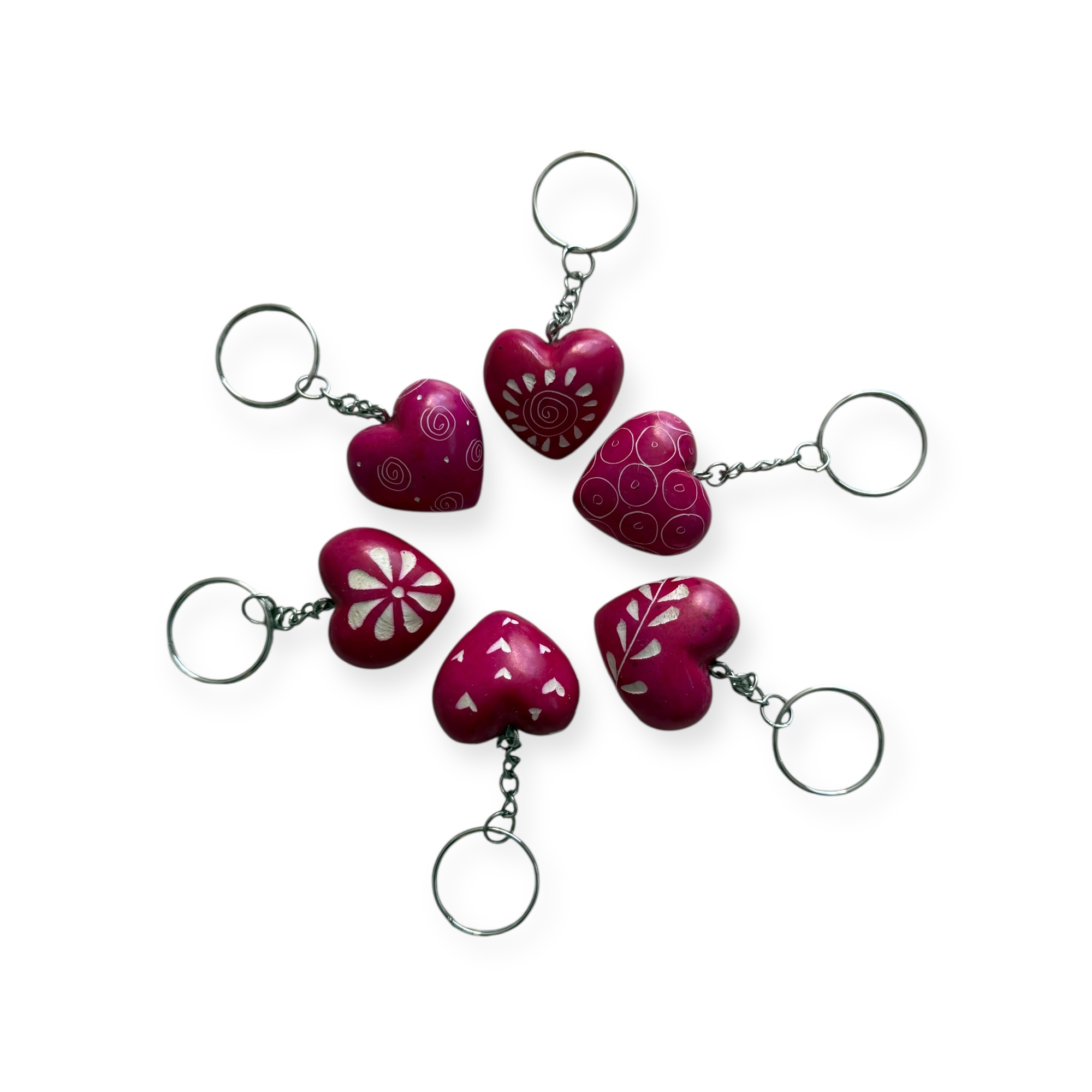 Sleutelhanger Hart Kisii steen Fuchsia