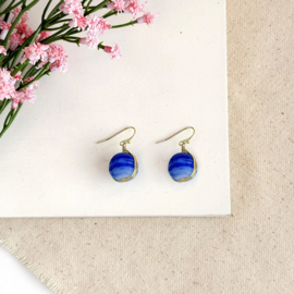 Marbled Glass Drop Earrings - Blue