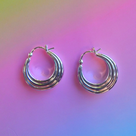 Layered Hoop Earrings Silver