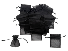 Set van 25 Kadozakjes Organza Zwart 9 x 7 cm