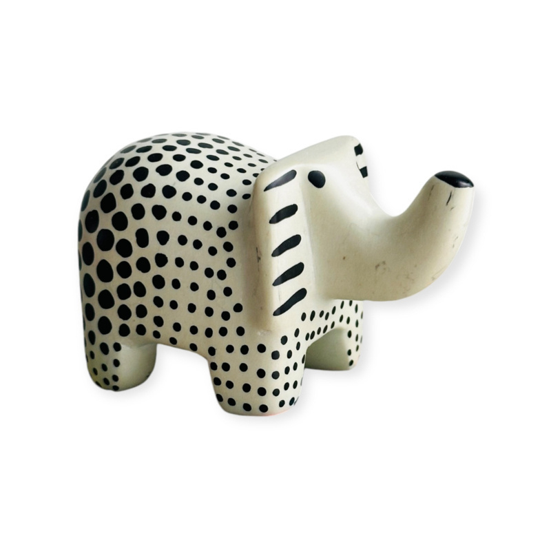 Dierenbeeldje  Zwart/Wit Kisii steen Olifant