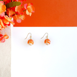 Marbled Glass Drop Earrings - Coral