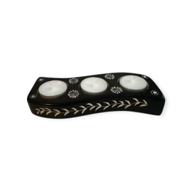 Waxinelicht Kisii steen 3 lights Zwart