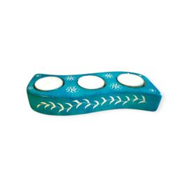 Waxinelicht Kisii steen 3 lights Blauw