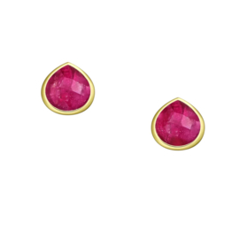 Gold Tear Drop Stone Stud Earrings Pink Dyed Quartz