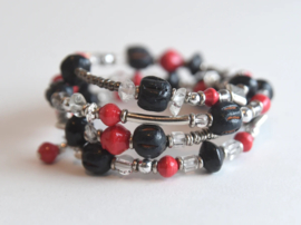 Mixed Media Memory Wire Armband Black&Red