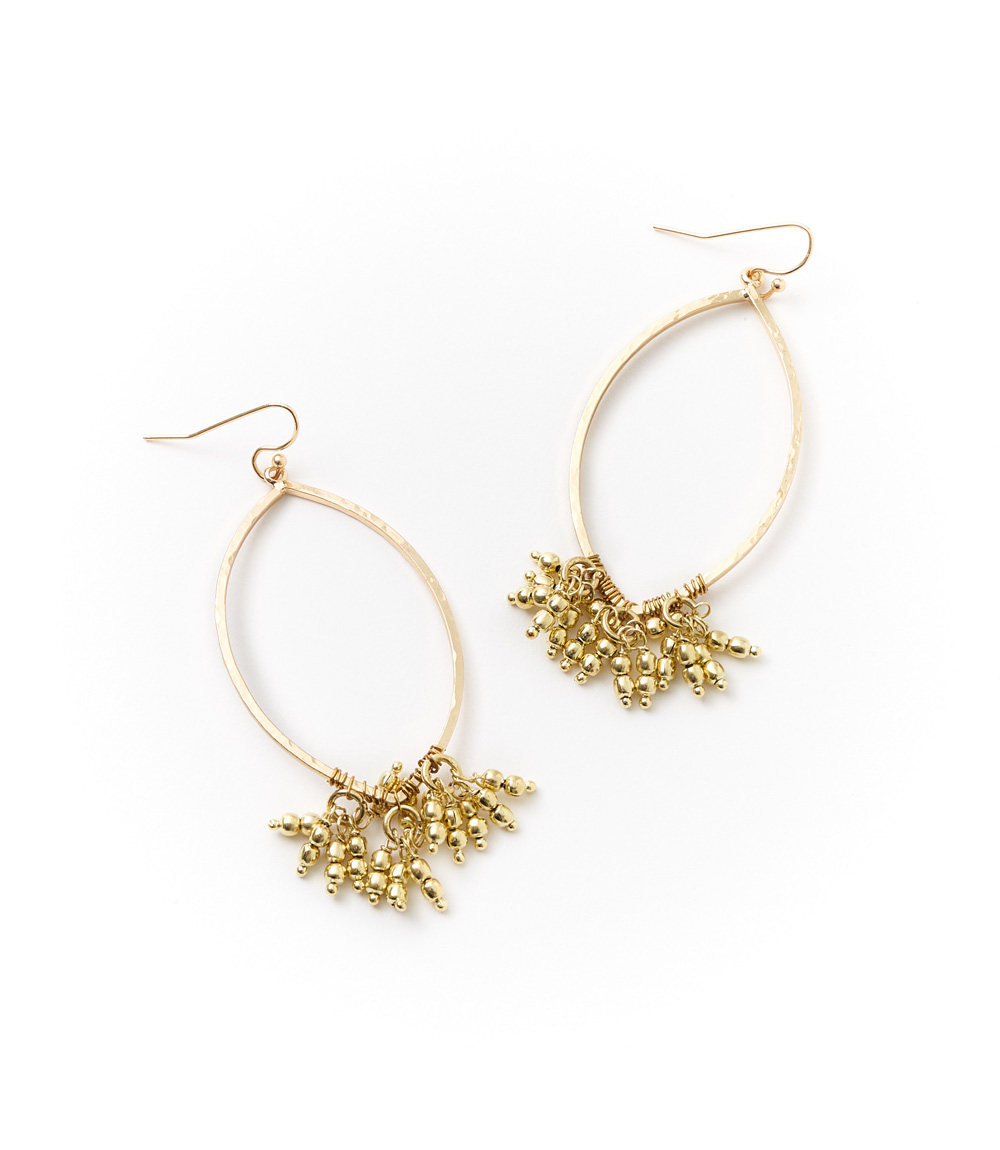 Earrings Jaya Beaded Gold Tassel Oval Hoop