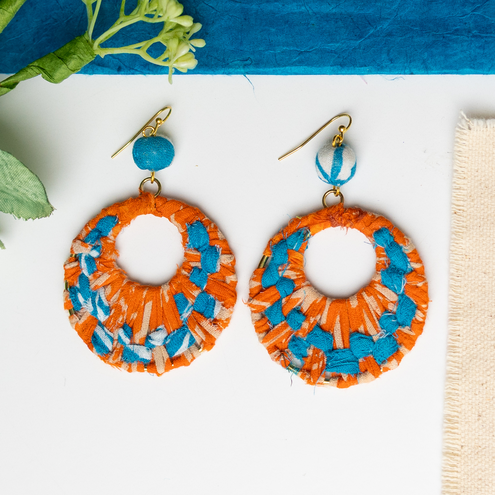 Woven Kantha Hoop Earrings